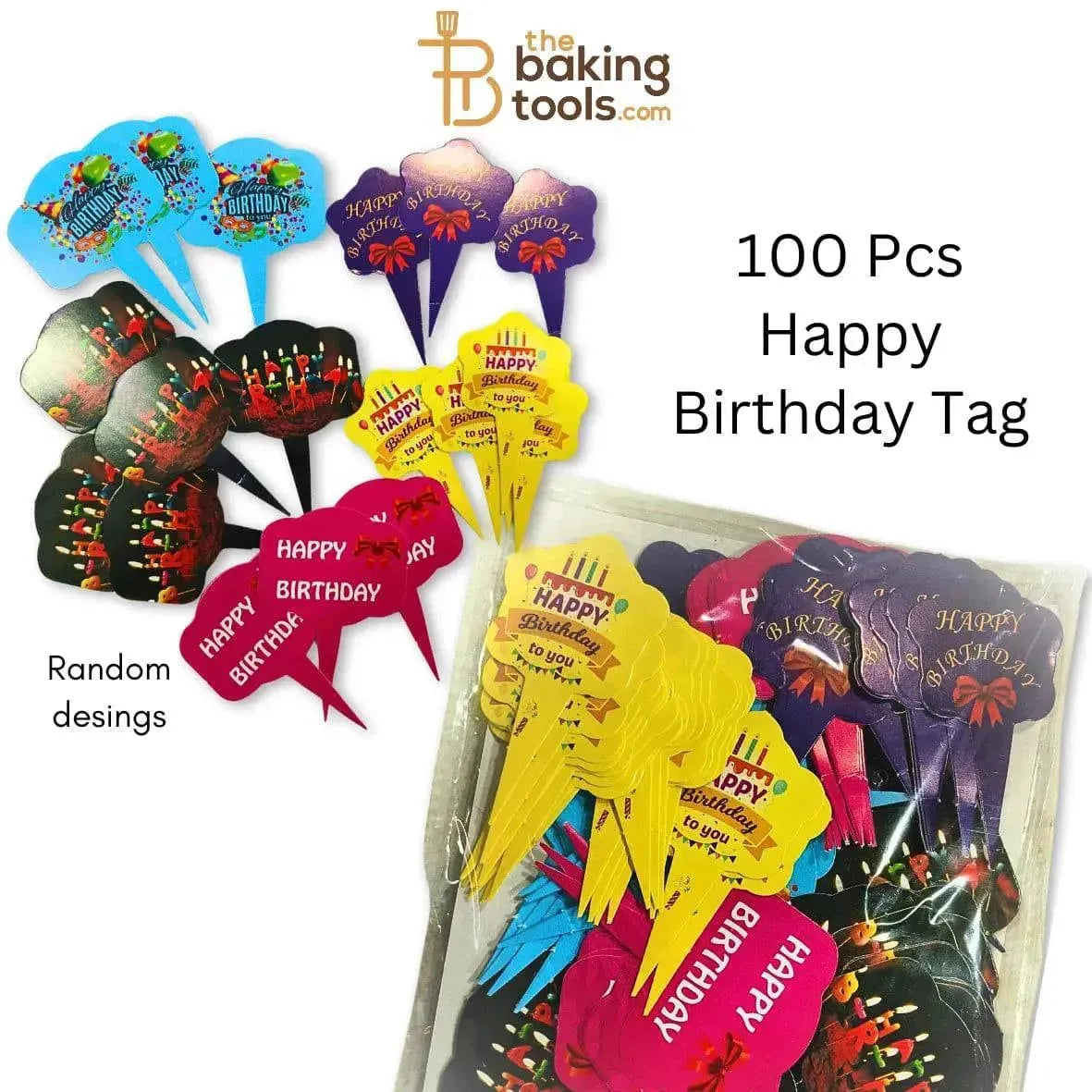 Happy Birthday Paper Tag Topper - 100 Pcs Pack - thebakingtools.com